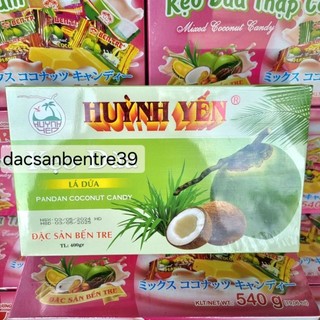 Combo 5 hộp kẹo dừa Huỳnh Yến lá dứa ít ngọt (hộp 400g)