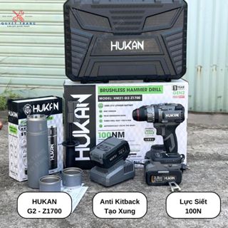 Máy Khoan Pin Hukan Z1700 3 Chức Năng Đầu Kẹp 13mm Auto Lock + Anti Kitback + Tạo Sung Tặng Bình Giữ Nhiệt Hukan