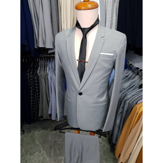 Bộ Vest Nam Màu Xám Ghi Ôm Body (áo + quần + cà vạt)