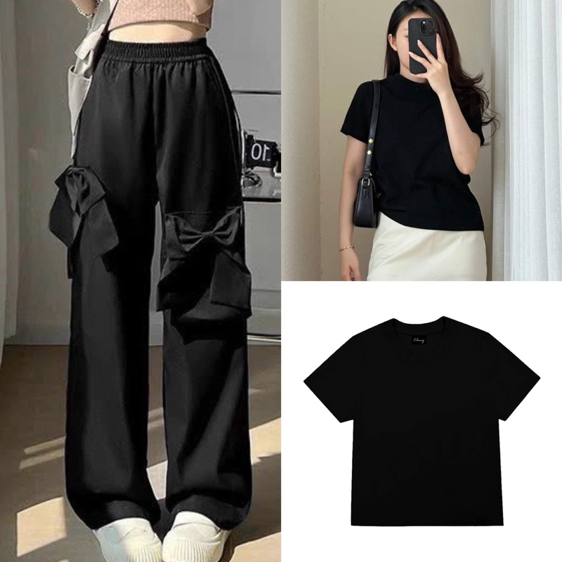 Set áo baby tea trơn+ quần nơ túi hộp