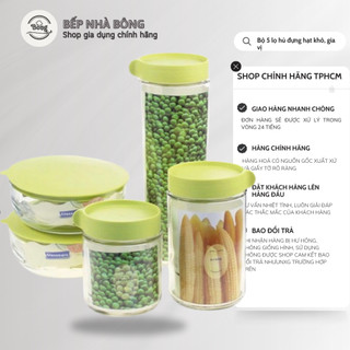 Bộ 5 hủ , lọ đựung hạt khô, hủ đựng gia vị thuỷ tinh tiện lợi- Combo hủ đựng gia vị