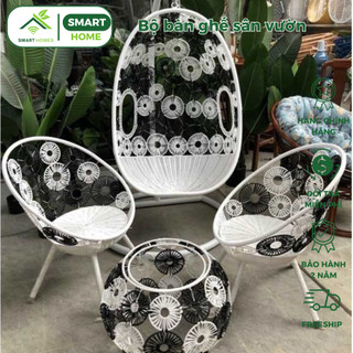 Bộ bàn ghế sân vườn xích đu + bàn ghế smarthomes mây nhựa cao cấp dùng sân vườn ban công sân thượng