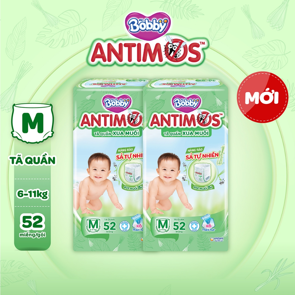 [MỚI] Combo 2 tã Quần Xua Muỗi Bobby Antimos – Hàng rào Sả tự nhiên Bye Muỗi 8H - M52/L50+2/XL48+4/X