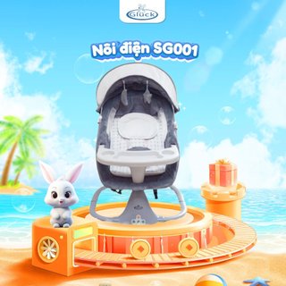 Nôi điện có bàn ăn cho bé, rủ ngủ thông minh, thoáng mát không gây khó chịu cho bé gluck sg001