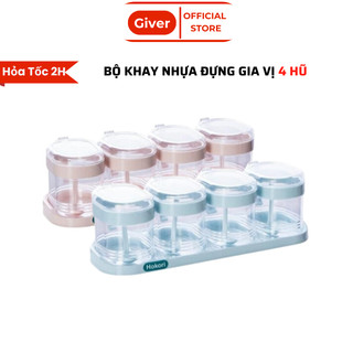 Set 4 lọ đựng gia vị có nắp kèm muỗng, hũ đựng gia vị cao cấp , bộ hũ lọ đựng gia vị hokori