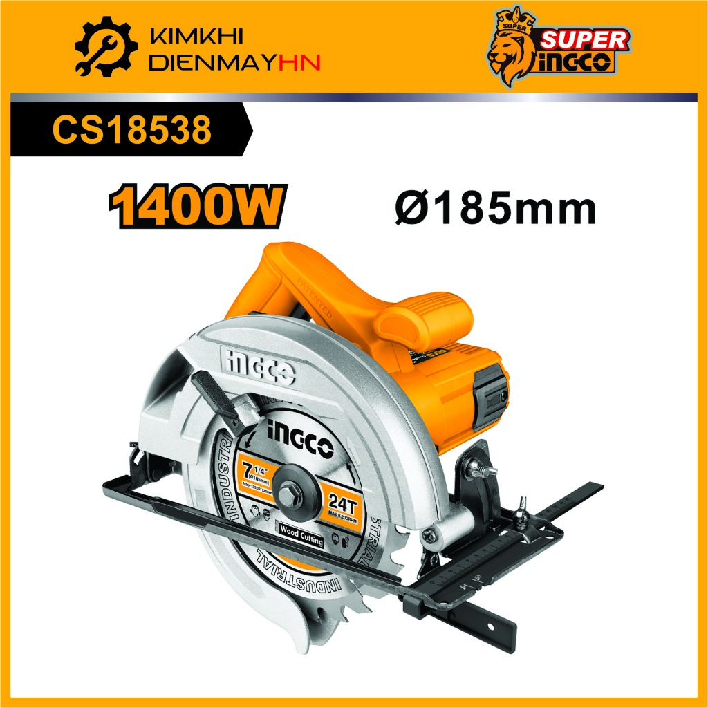 Máy cưa đĩa tròn cầm tay INGCO CS18538 1400W,tặng kèm lưỡi cưa đi kèm đường kính 185mm