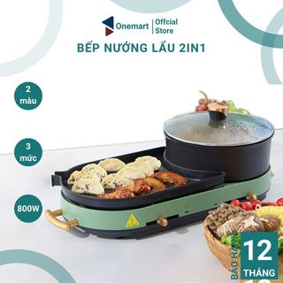 Bếp lẩu nướng kết hợp khay rời 2in1, Nồi lẩu nướng cao cấp chống dính cho gia đình 4-8 người BH 12 tháng
