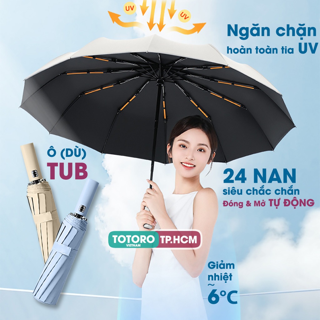Ô Dù tự động TUB che mưa đi nắng 24 NAN 8 NAN cao cấp Gấp gọn Đóng Mở tự động cho Ô Tô Xe Hơi Du Lịch