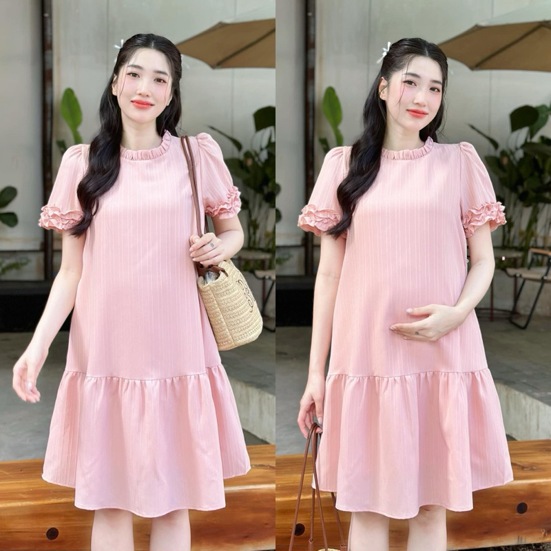 EVERMOM l Đầm bầu Kana đuôi cá cổ bèo tay bèo vải xốp hàn