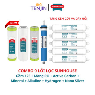 Combo 9 lõi lọc nước sunhouse mới cắm nhanh chính hãng gồm 123 + màng ro sunhouse v7 + 5 lõi chức năng model sha8819kv