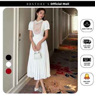 Đầm xòe tay phồng dự tiệc tùng váy dập ly phối ren hoa kết đá sang trọng bbstore's -d2357