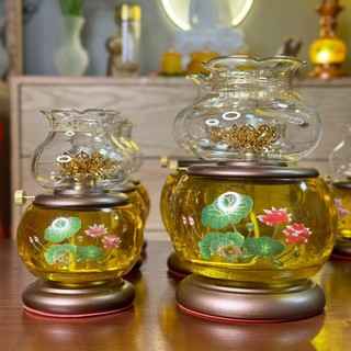 Đèn dầu thờ lưu ly hoa sen cao cấp - tuệ nga