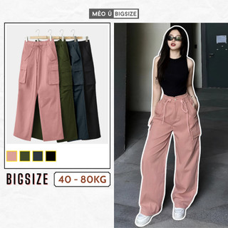 Quần nữ BIGSIZE quần kaki túi hộp ống suông rộng có dây rút eo 986