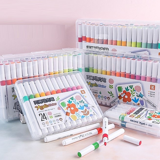 Bút Màu Acrylic Marker 12/24/36/48/60 Màu Sắc Tươi Sáng Cao Cấp Vẽ Lên Mọi Bề Mặt Cho Bé Thỏa Sức Sá