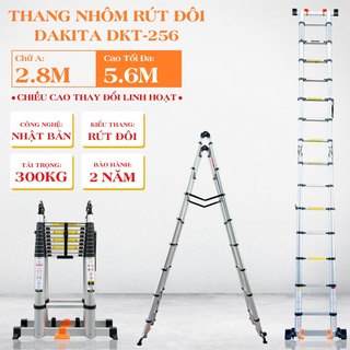 Thang rút đôi nhật bản chữ a cao 2.8m duỗi 5.6m dakita dkt-256, nhôm cao cấp, siêu chắc, siêu bền, bảo hành 2 năm