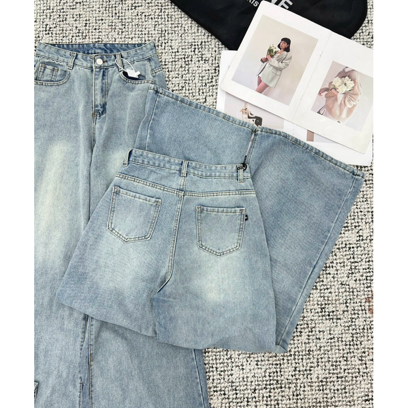 (ẢNH OLDSCHOOL) Quần jeans xanh nhạt ỐNG TO RỘNG DÀI CHÙM phủ chân 7590 | BigBuy360 - bigbuy360.vn