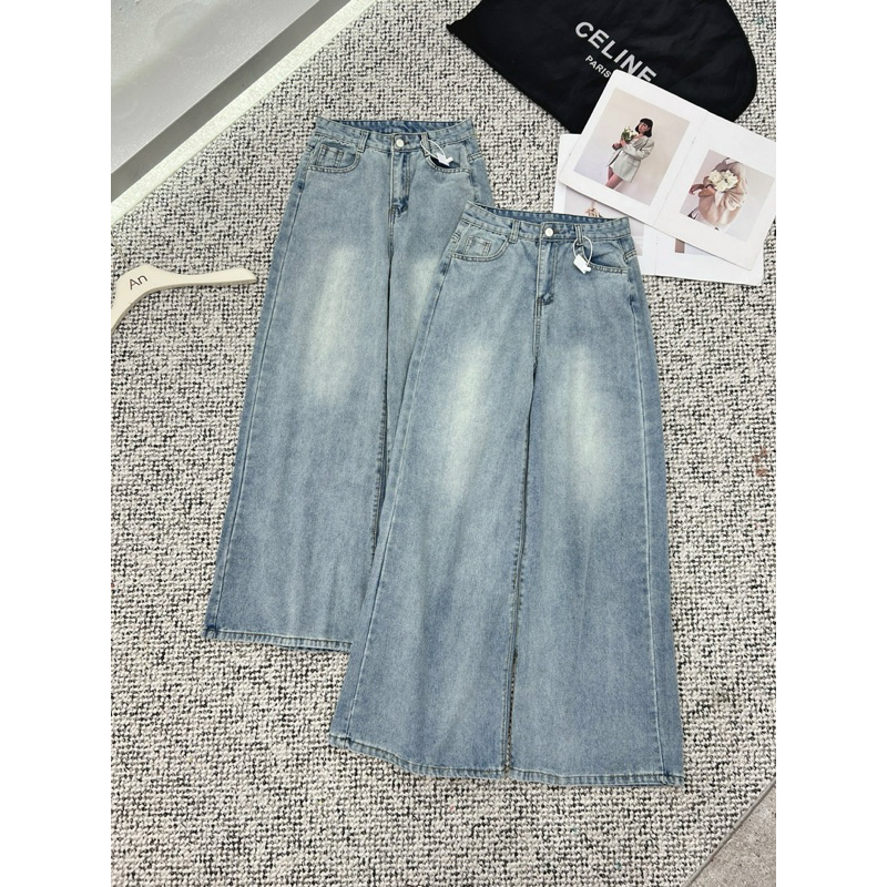 (ẢNH OLDSCHOOL) Quần jeans xanh nhạt ỐNG TO RỘNG DÀI CHÙM phủ chân 7590 | BigBuy360 - bigbuy360.vn