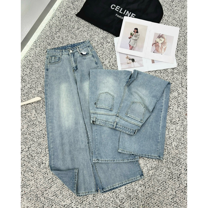 (ẢNH OLDSCHOOL) Quần jeans xanh nhạt ỐNG TO RỘNG DÀI CHÙM phủ chân 7590 | BigBuy360 - bigbuy360.vn