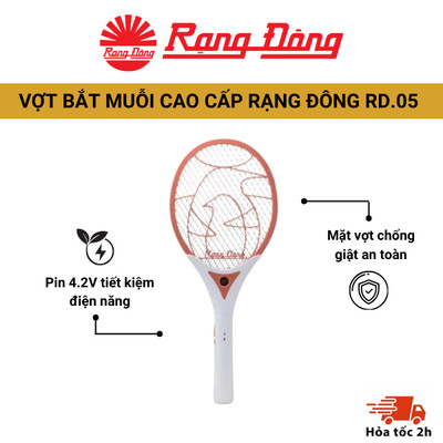 Vợt bắt muỗi Rạng Đông VBM RD.05 tích hợp tay cầm đèn pin, diệt muỗi nhanh chóng, chất liệu an toàn tuyệt đối.
