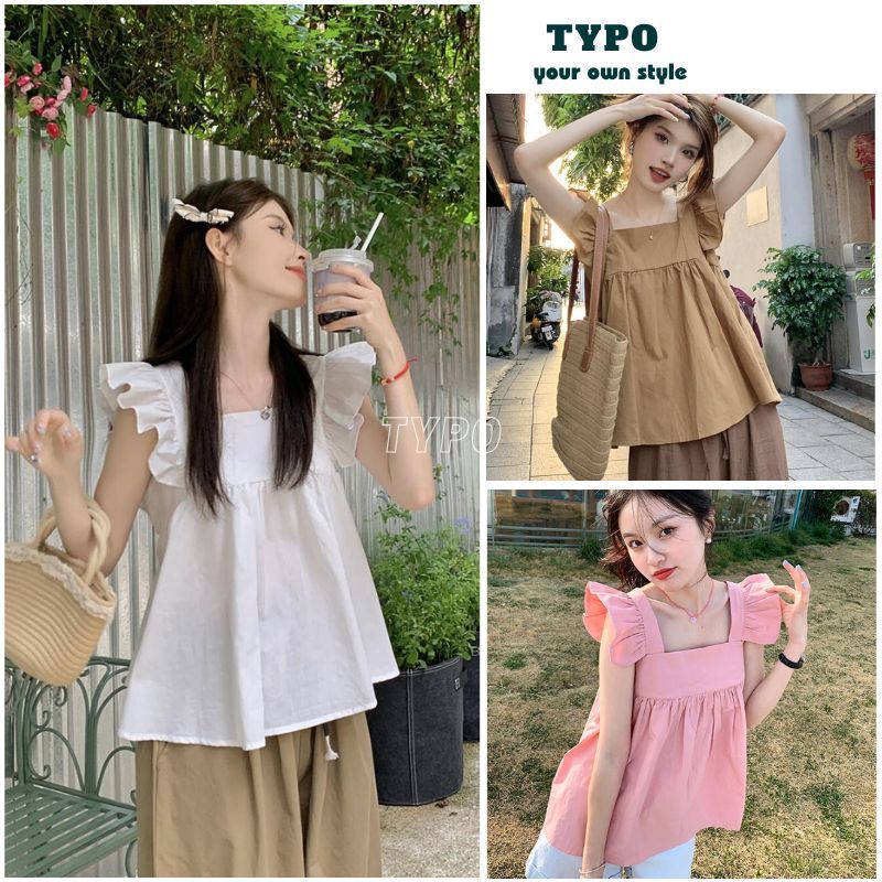 Áo babydoll cánh tiên cổ vuông bèo điệu đà, Áo kiểu nữ thô mềm bánh bèo nữ tính đi chơi cực xinh - TYPO