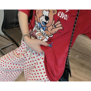 Set áo gấu đỏ mix quần chấm bi dài nữ