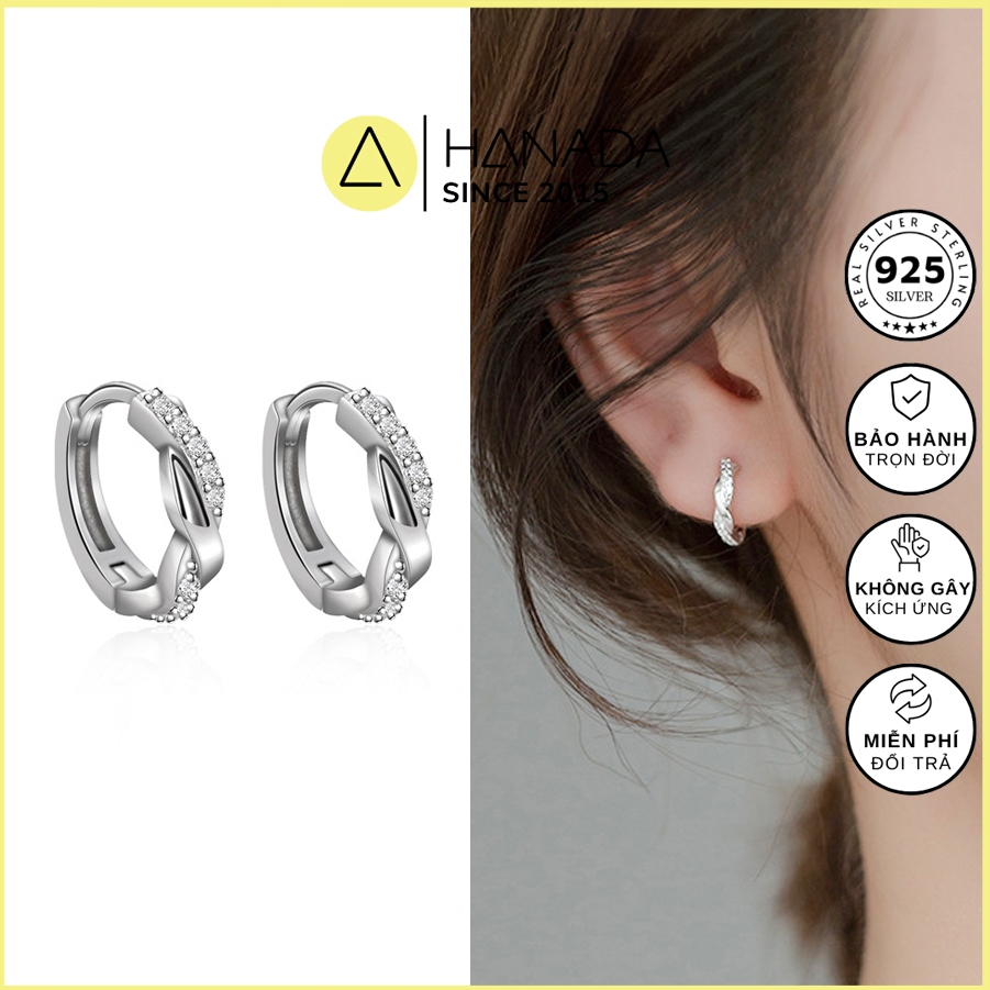 Khuyên Tròn Bạc 925 (Bảo Hành Trọn Đời) Xoắn Nữa Vòng Đá Bông Tai Khoen Đính Đá Đơn Giản 1711 D5