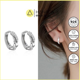 Khuyên Tròn Bạc 925 (Bảo Hành Trọn Đời) Xoắn Nữa Vòng Đá Bông Tai Khoen Đính Đá Đơn Giản 1711 D5