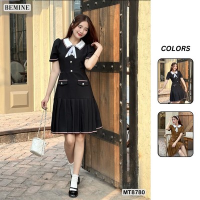 Đầm thiết kế cổ sơ mi ngắn tay tùng xếp ly BEMINE MT8780