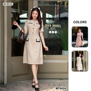 Đầm cổ tròn phối nắp túi tùng A BEMINE MT8424