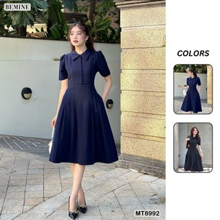 Đầm thiết kế cổ sen đính nút dáng xếp ly BEMINE MT8992