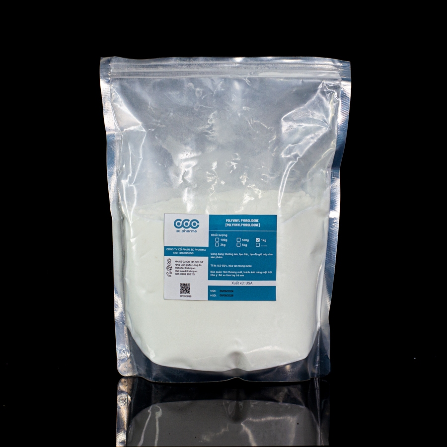 PVP (Polyvinyl pyrrolidone) 1kg chất tạo màng, nguyên liệu làm mỹ phẩm - 3C