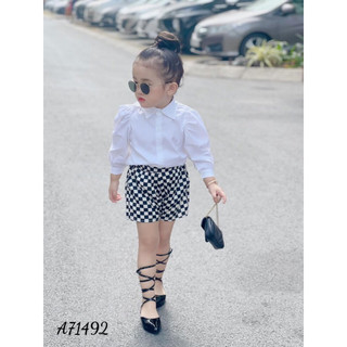 Set sơ mi công sở- phối váy lụa- cho bé gái từ 10-20kg