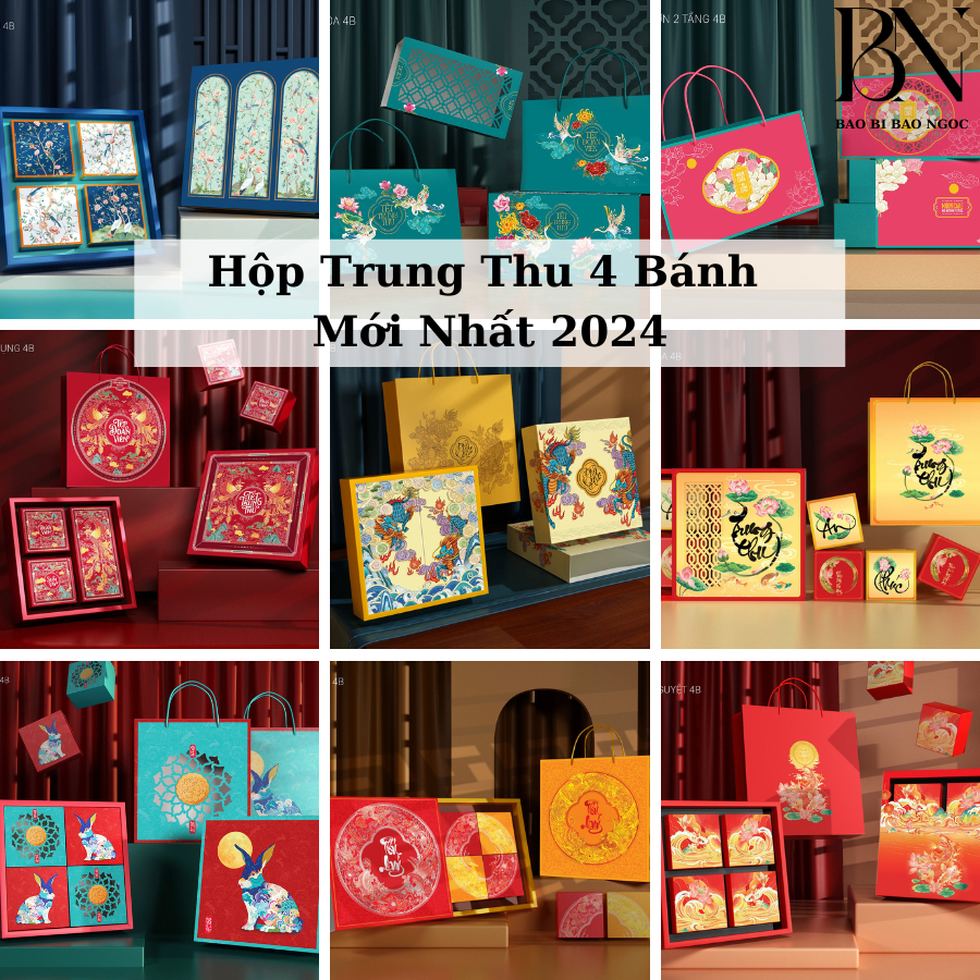 [Set 10 Hộp] - Hộp đựng bánh trung thu 4 Bánh Nhiều Mẫu (150gr - 250gr) - Hộp Trung Thu 2024