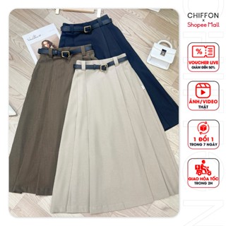 Chân váy nữ dáng xòe xếp ly chun lưng kèm đai Chiffon