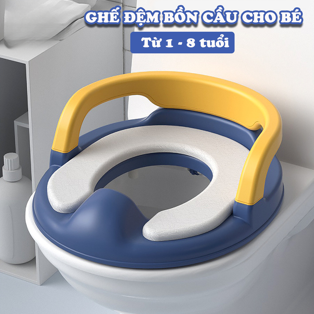 Ghế ngồi vệ sinh trẻ em chống trượt cho bé nam và nữ, ghế đệm bồn cầu PU kèm lót bồn cầu cho bé 1-8 tuổi