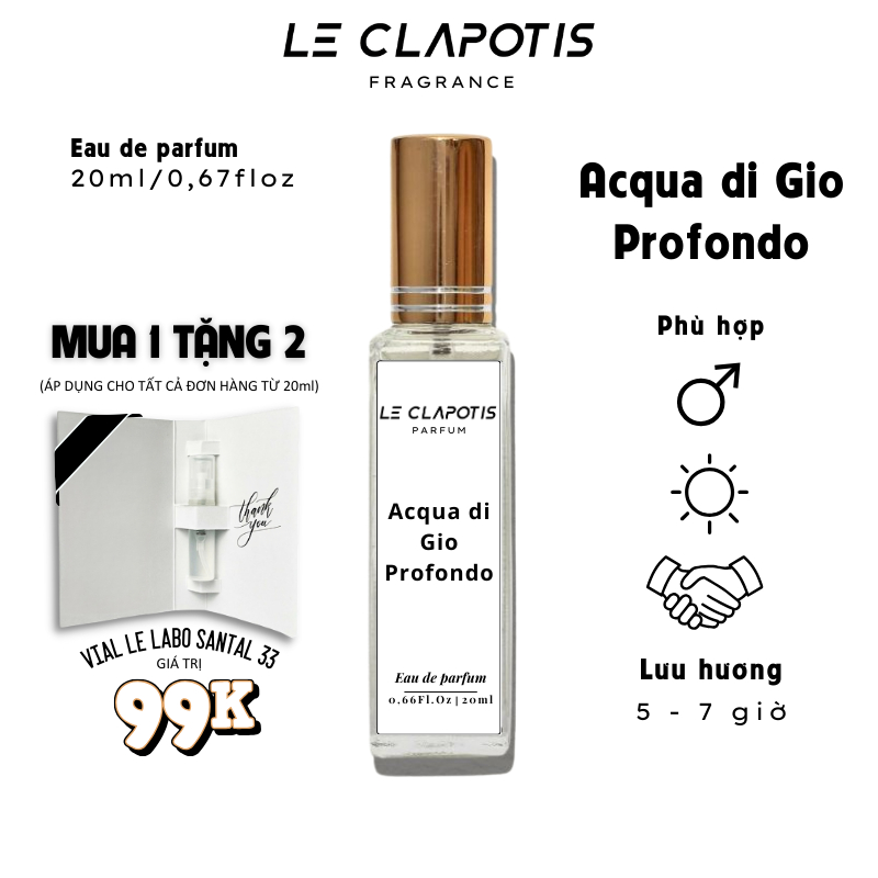 Nước Hoa Nam Acqua Di Gio Profondo chính hãng Le Clapotis 20ml thơm lâu hương tươi mát mạnh mẽ