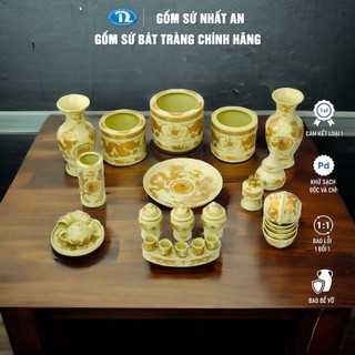 Bộ đồ thờ men vàng gốm sứ cao cấp Bát Tràng chính hãng, đồ thờ ban gia tiên, ban phật, ban chung cư, bát hương, lư hương