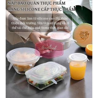 Bộ 6 Miếng Màng Bọc Thực Phẩm Silicon Co Giãn