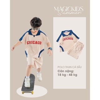 Đồ bộ bé trai size đại 50kg Magickids áo thun polo Hàn Quốc quần đùi chất thoáng mát Quần áo trẻ em mùa hè BD24010