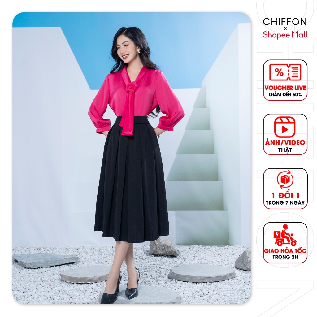 Chân váy xòe xếp ly Chiffon