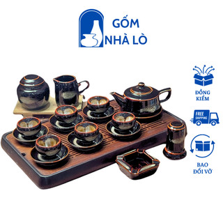 Ấm chén pha trà men mật phẩy, ấm chè gốm sứ Bát Tràng, ấm trà chén lòng hoa, ấm tách pha trà