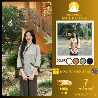 Bộ lam đi chùa, pháp phục lễ chùa, bộ lam đi chùa nữ, bộ đi chùa đũi thêu sen, mã p18