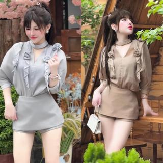 Set áo tơ hoa quấn phối quần váy bọc tơ H80