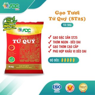 Gạo Tứ Quý (ST25) - Dẻo ngọt, dai cơm - Túi 5kg