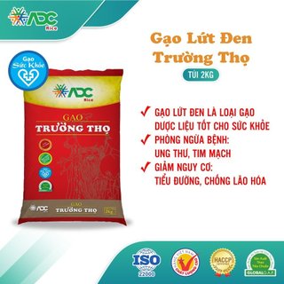 Gạo Trường Thọ ADC (Gạo lứt đen)  - Dẻo, Thơm, Cơm Ngọt và dai - Túi 2kg