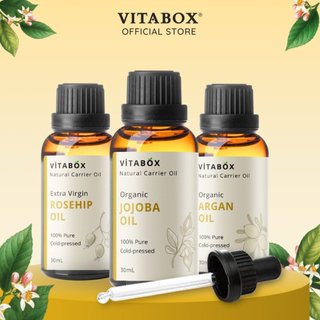 Dầu nền hữu cơ ép lạnh VITABOX Organic Carrier oil Jojoba Castor Argan Almond Avocado nguyên tinh chất dưỡng da tóc 30mL