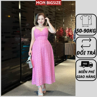 Váy bigsize nữ đầm dự tiệc đi chơi kiểu 2 dây mút ngực vải ren 2 lớp cao cấp MON big size 50 - 90kg