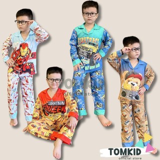 Bộ pijama đồ ngủ cho bé trai thun lạnh tay ngắn quần dài mềm co giãn tốt 9-27KG Tomkids
