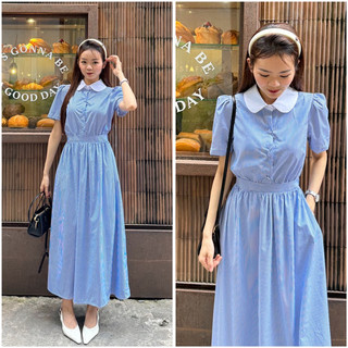 Váy Đầm Maxi kẻ cổ sen lưng chun Hamyclothing