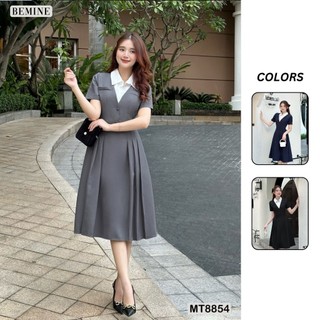 Đầm thiết kế cổ phối sơ mi ngắn tay tùng xoè BEMINE MT8854